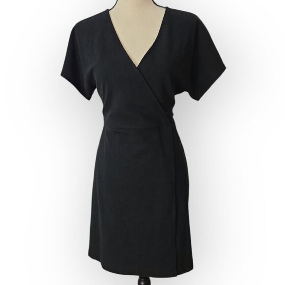 Madewell Black Faux Wrap Mini Dress Size Medium (NWOT) - Picture 3 of 8